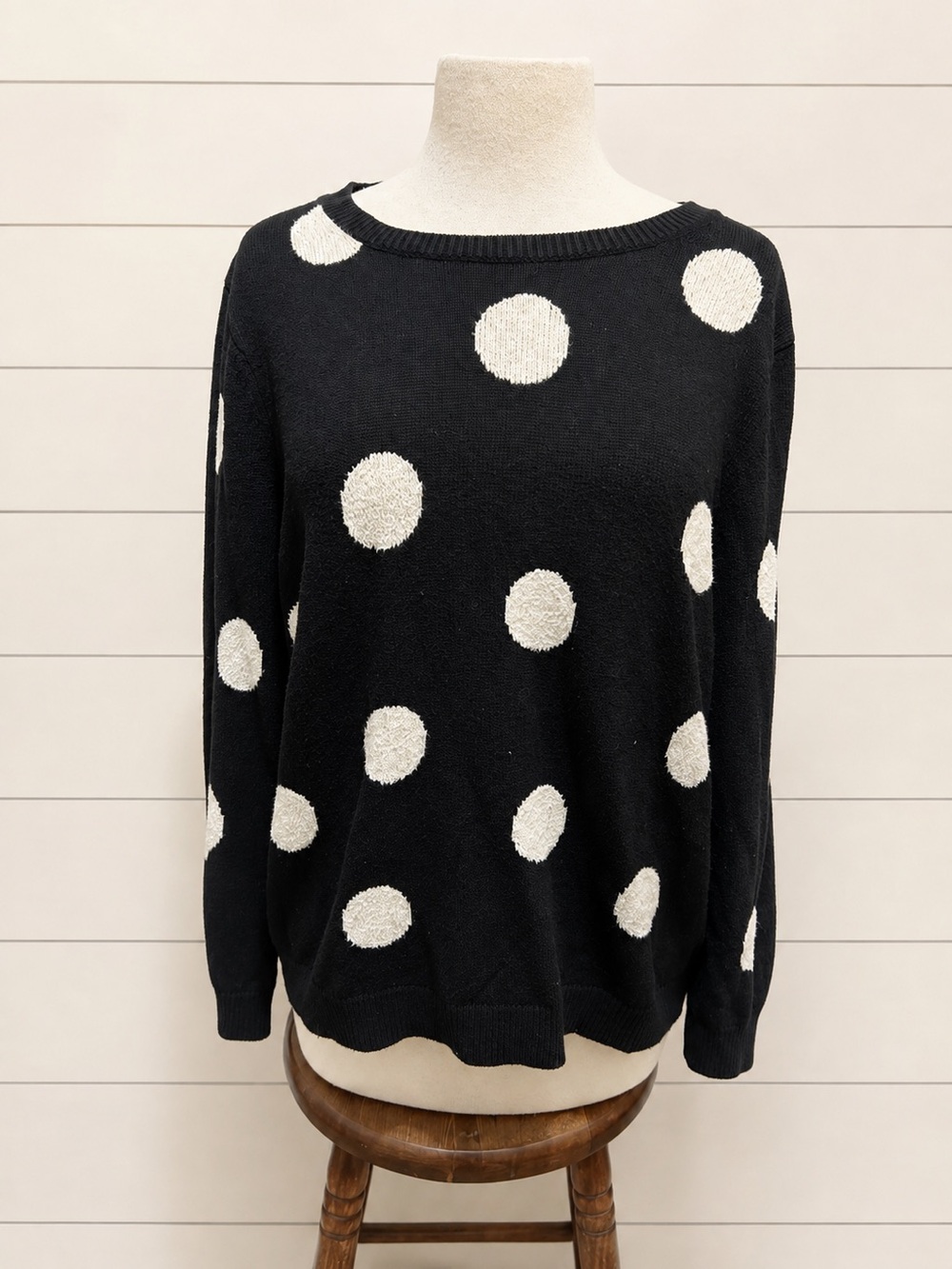 Talbots Black and White Polka Dot Women’s Crewneck Sweater